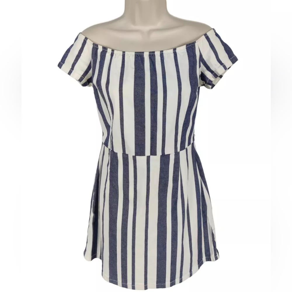 Topshop Moto Denim Striped Off-Shoulder Peasant Dress Size 6